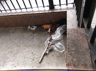 OUR LAZY NO SHOW JOB CARETAKER HAS NOT CLEANED THIS AREA NEXT TO THE ENTRANCE DOOR SO FAR THIS YEAR OF 2017!!