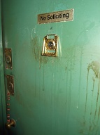 I CAME BACK TO MY N.Y.C.H.A. APARTMENT TODAY AT 2:47PM AND FOUND YET ANOTHER LAYER OF APARTMENT 2C DRUG DEALER SPIT UPON MY APARTMENT DOOR!!