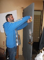Today I Met Dan Who Turned Out To Be A Kindred Spirit That Made My Day!! It Is A Real Blessing That Our Paths Have Crossed!! Here Is Dan Installing A New Dead Bolt Lock And Cylinder For My New Apartment Door That The Fire Department Destroyed!!